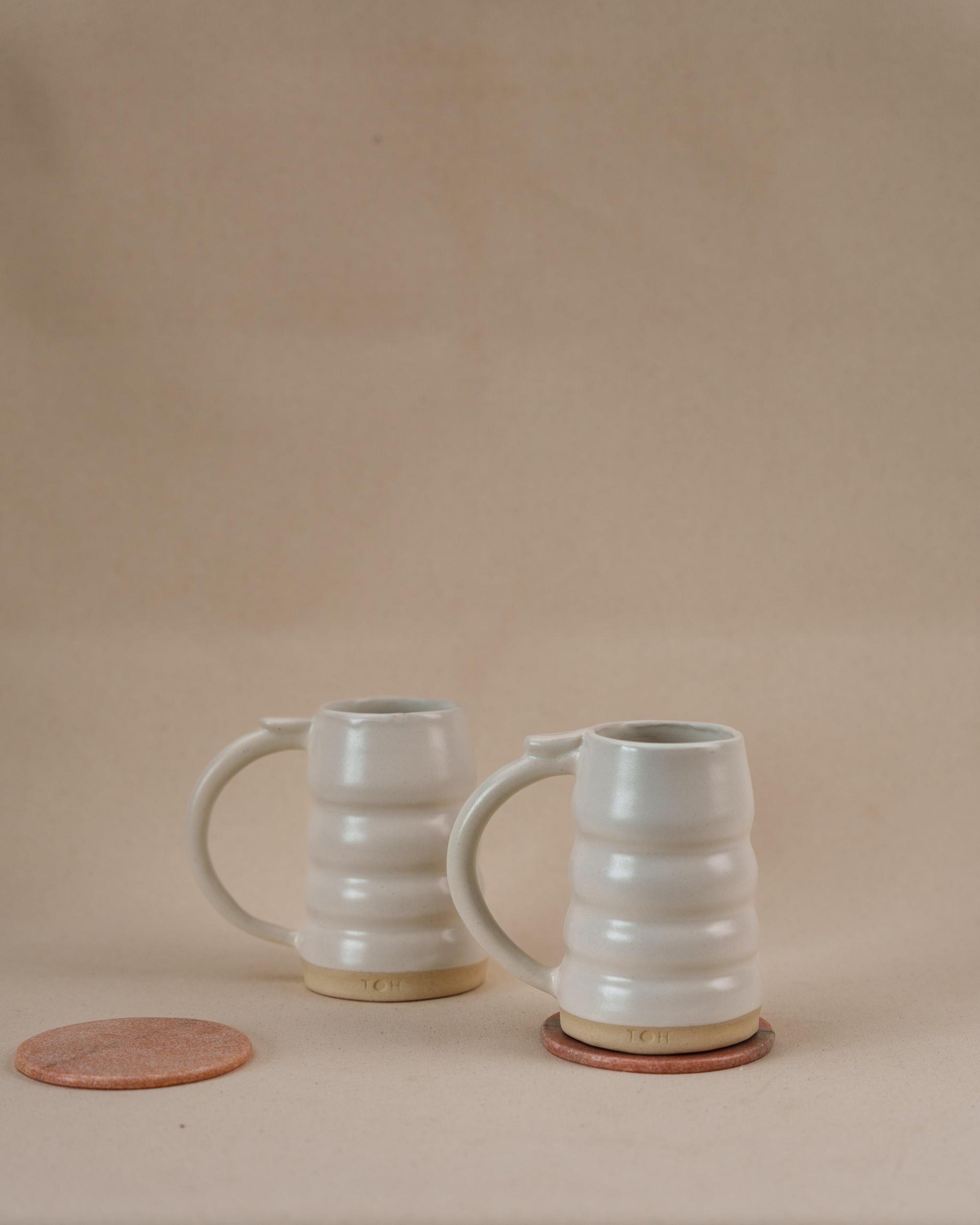 The Orby House Set of 2 - Spiral Pottery Ceramic Beer Mug , Matte White