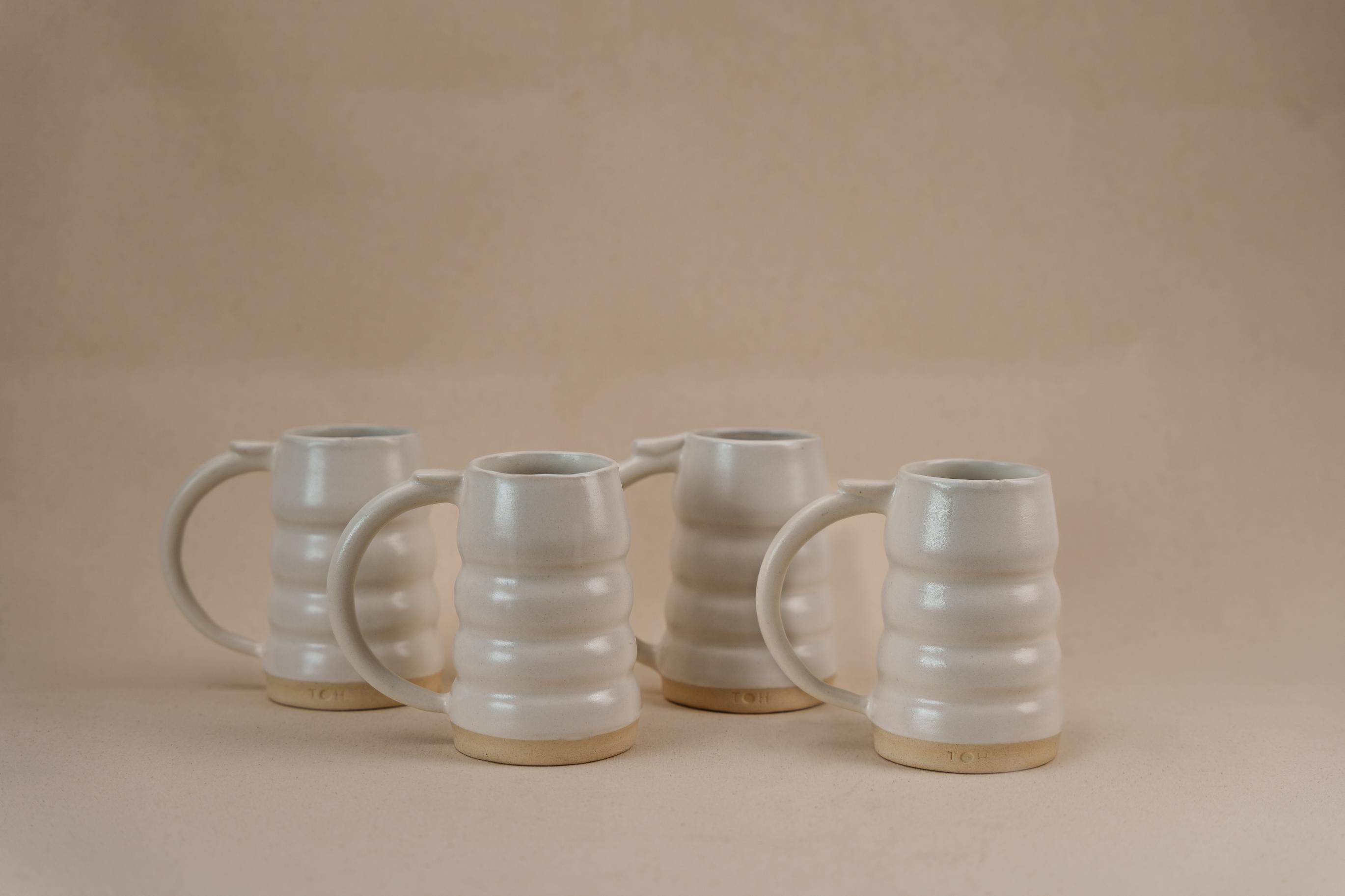 The Orby House Set of 4 - Spiral Pottery Ceramic Beer Mug , Matte White