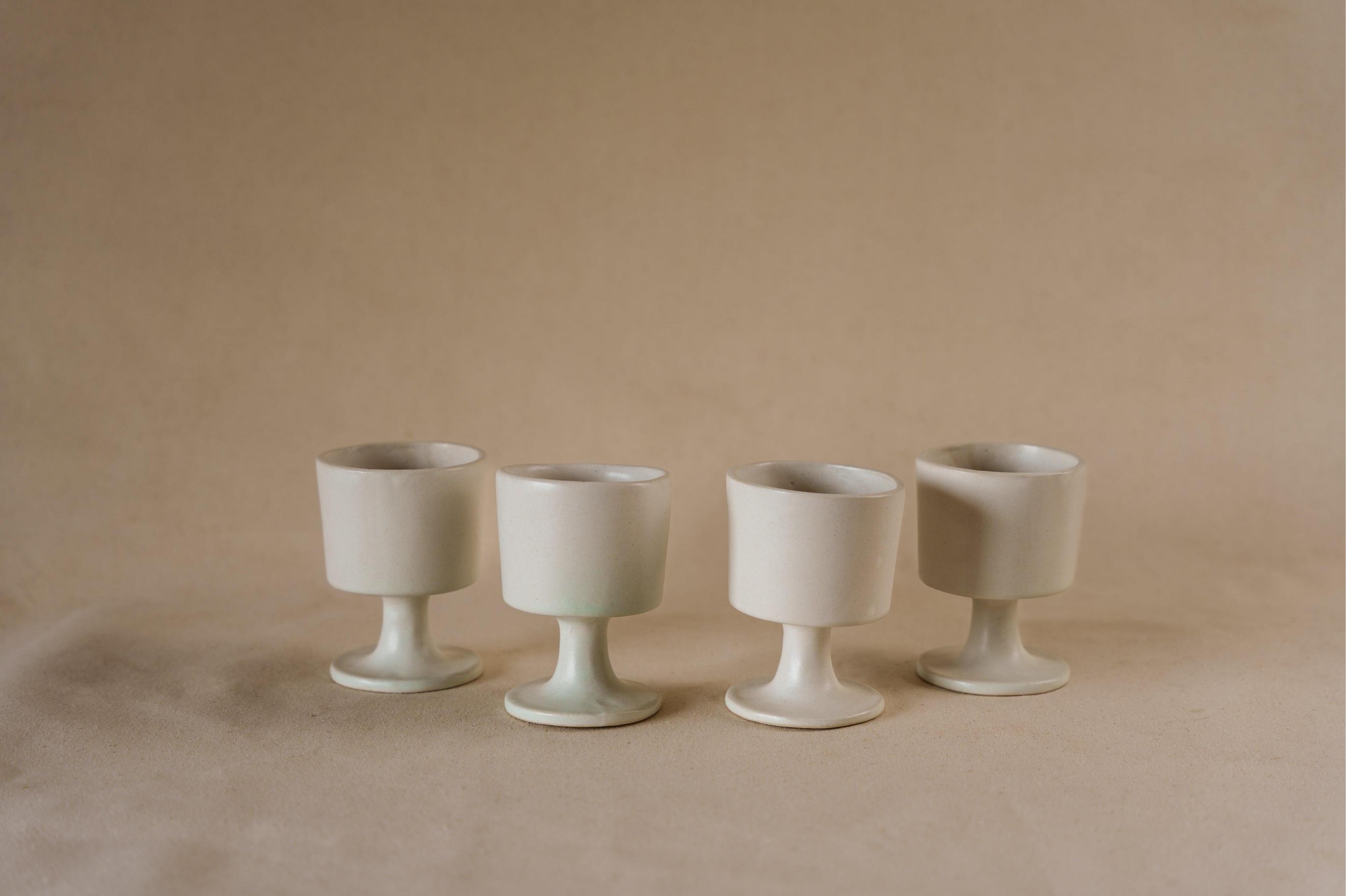 The Orby House Set of 4 - Goblet Ceramic Wine Glass / Matte White Wine mug