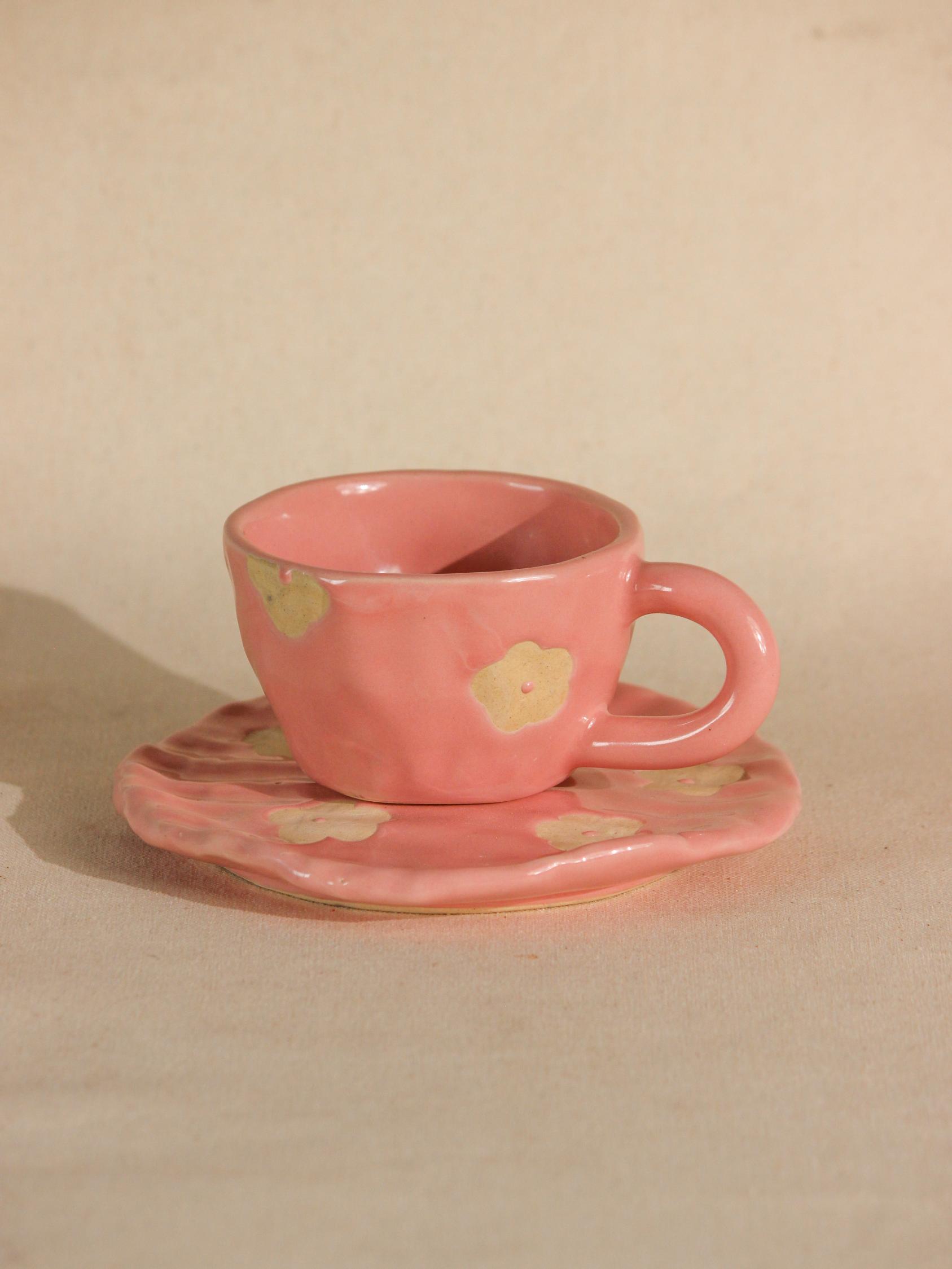 The Orby House Pink Daisy Mug: 250ml, w Saucer