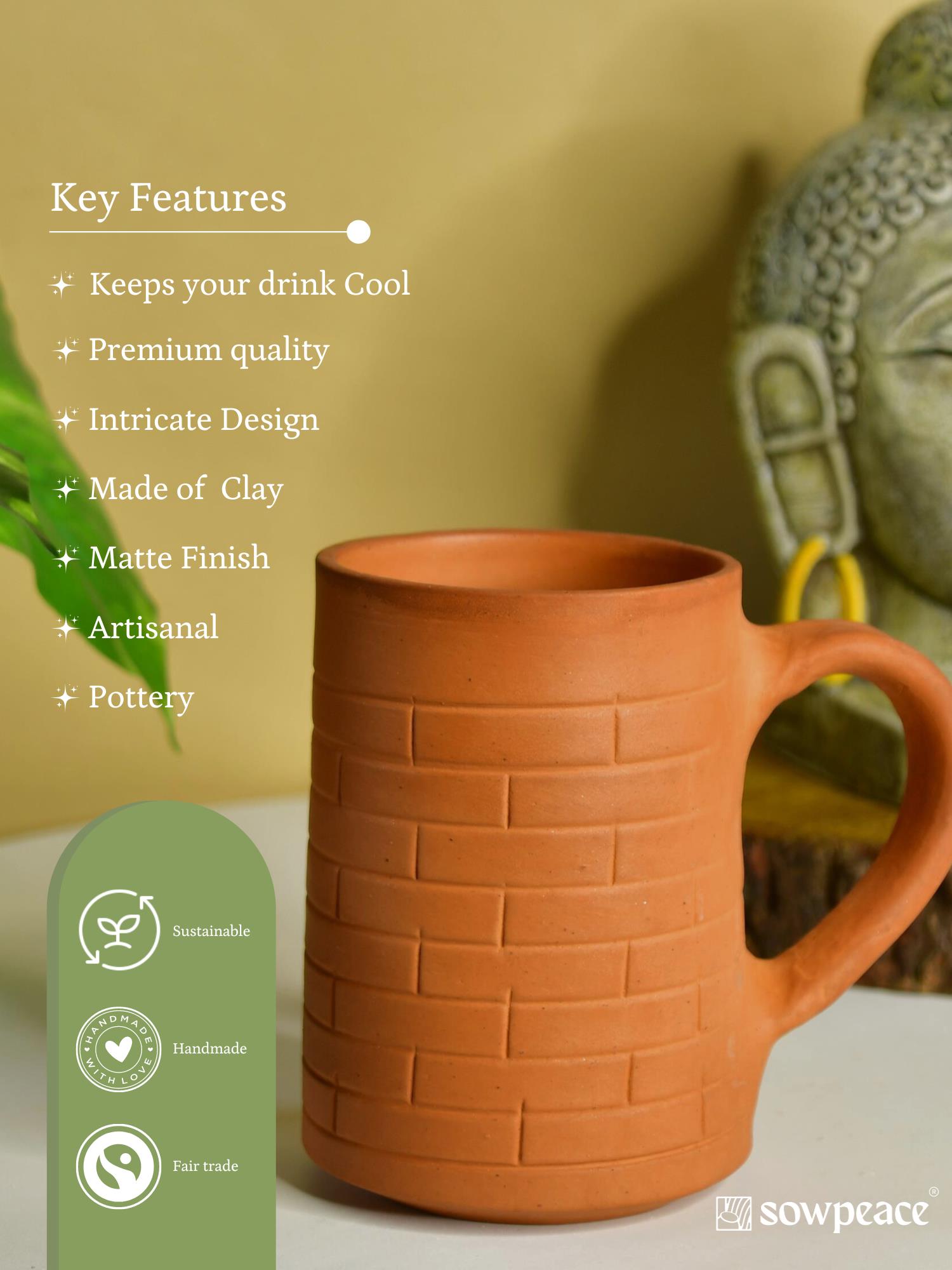 Sowpeace Premium 600ml Unglazed large Terracotta Mug