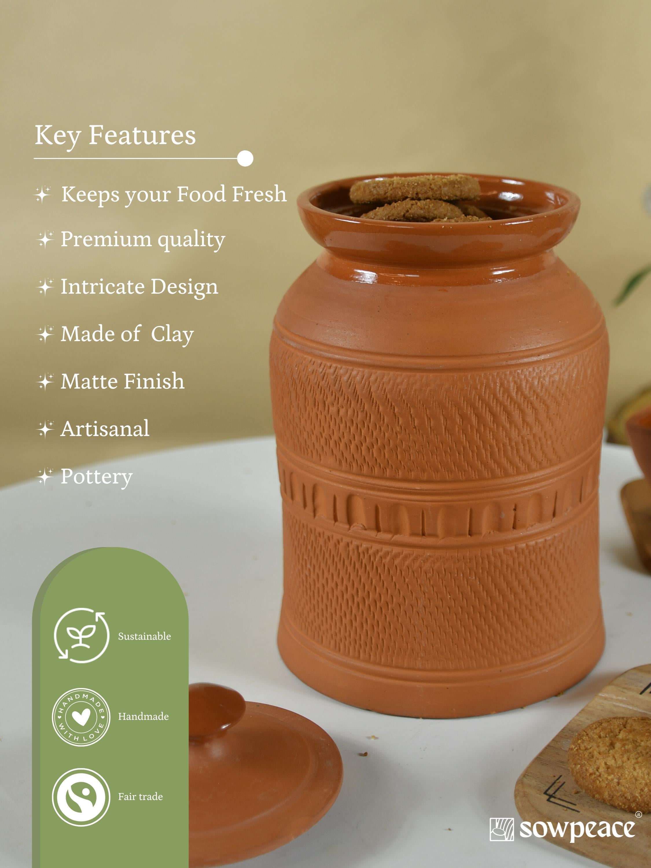 Sowpeace Premium Large Terracotta Storage Jar with Lid