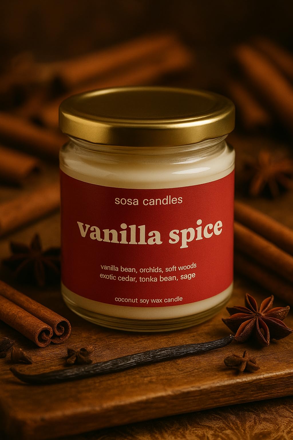 SOSA Vanilla Spice Scented Candle for Home and Bedroom Décor