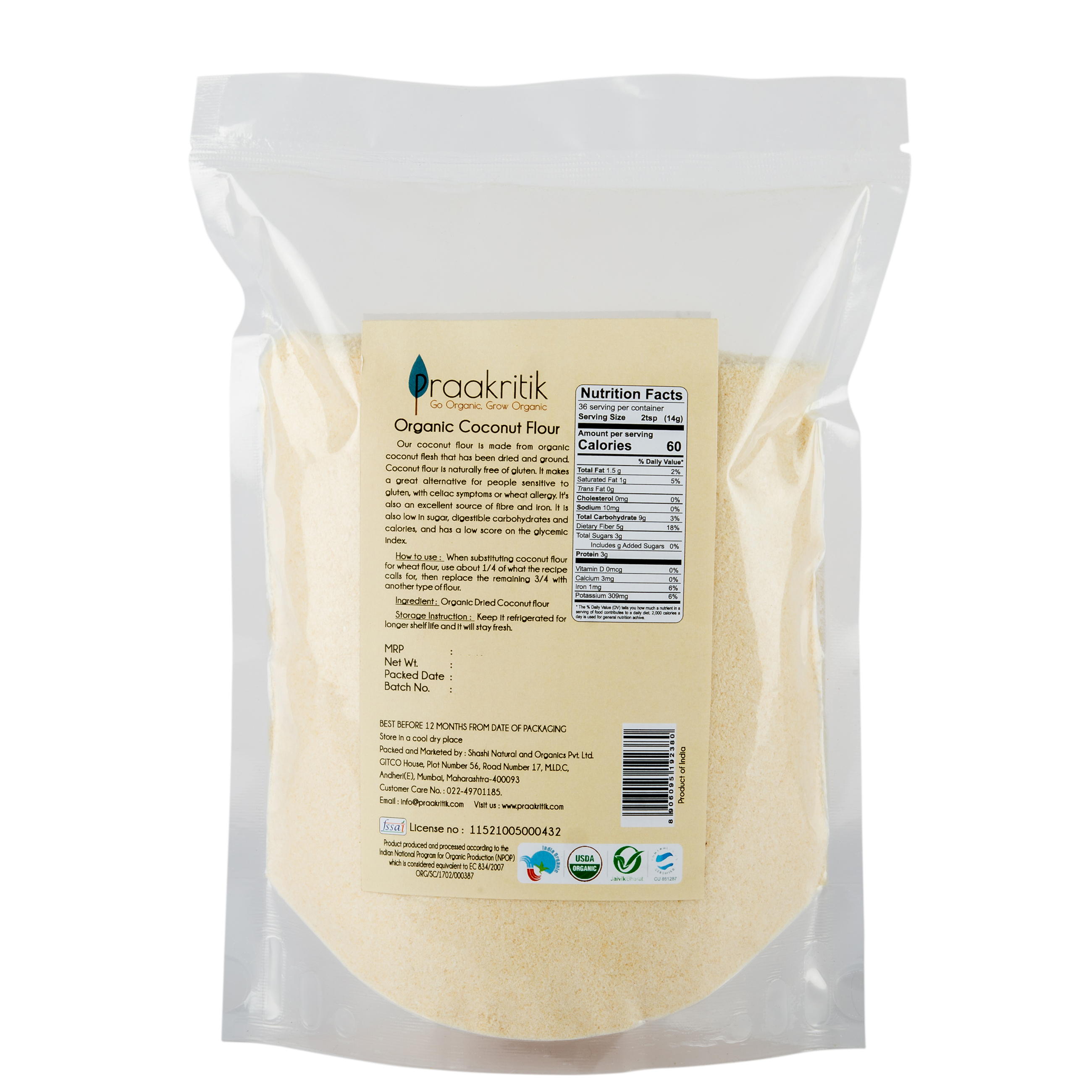 Praakritik Organic Coconut Flour 500g