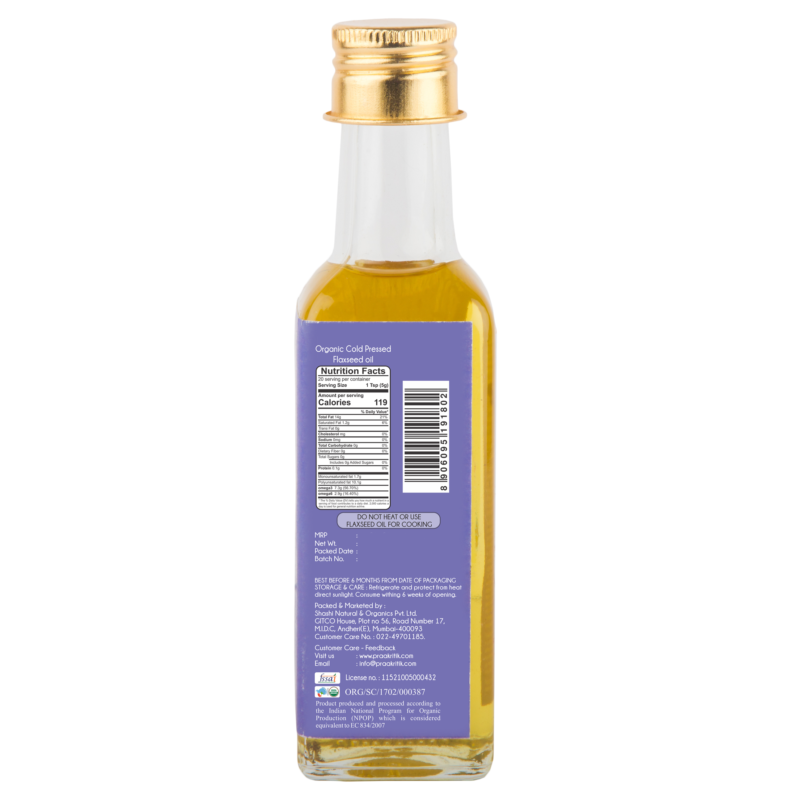 Praakritik Organic Cold Pressed Flaxseed Oil