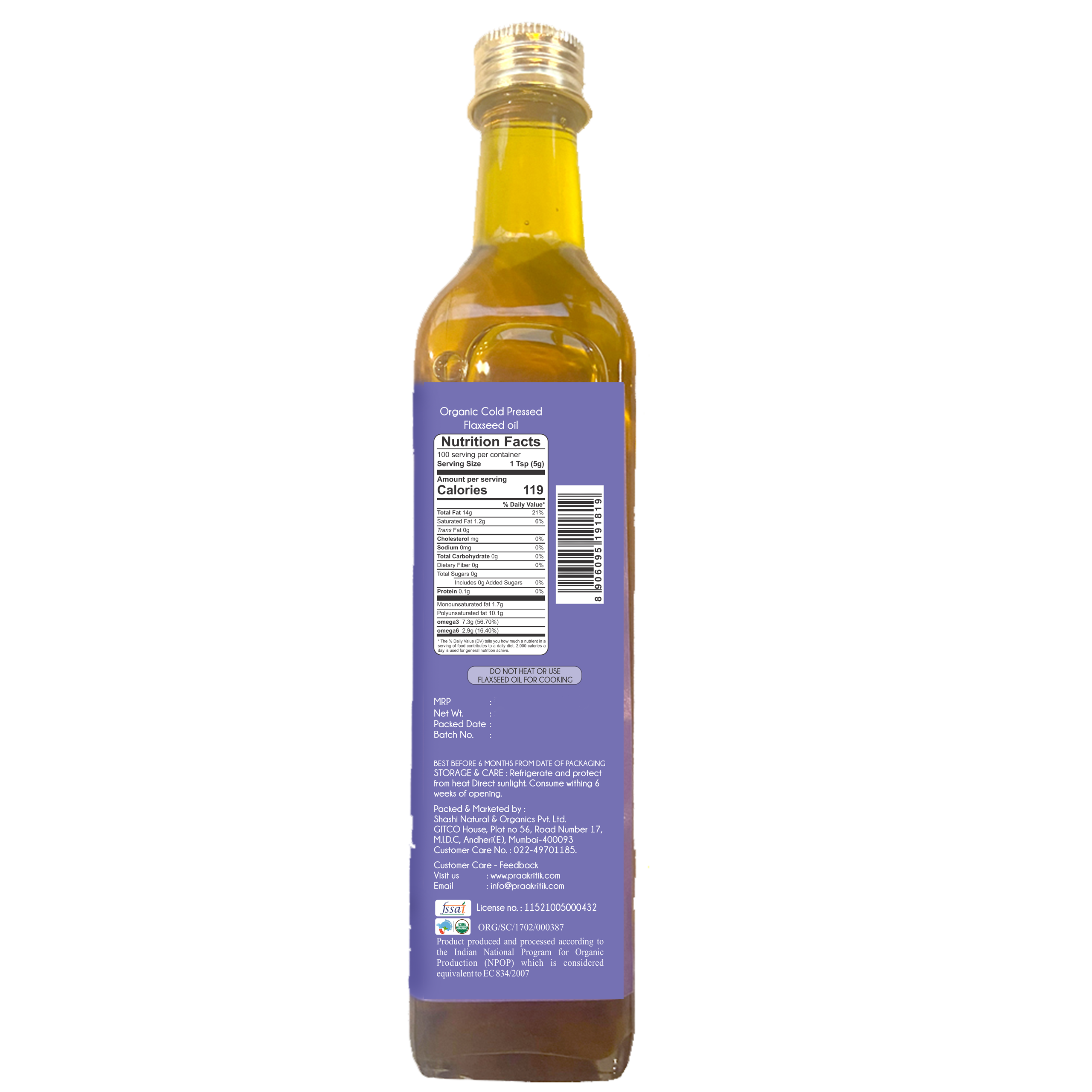 Praakritik Organic Cold Pressed Flaxseed Oil