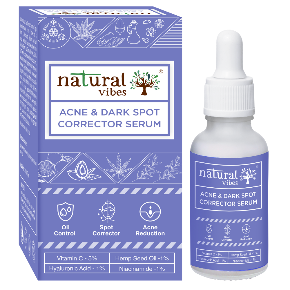 Natural Vibes Acne & Dark Spot Corrector Face Serum with Hyaluronic Acid, Vitamin C & Niacinamide 30 ml