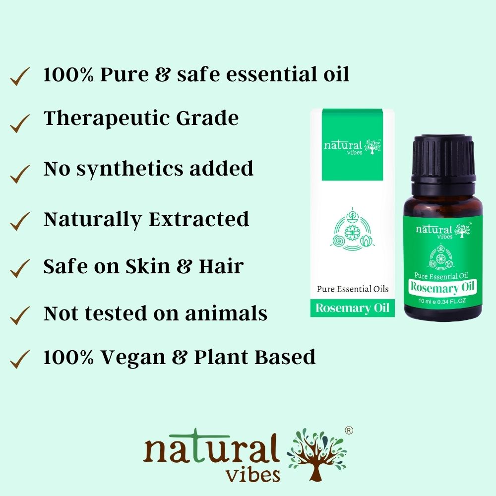 Natural Vibes Rosemary Pure Essential Oil for Hair Fall, Growth & Strong, Thick Hair 10 ml