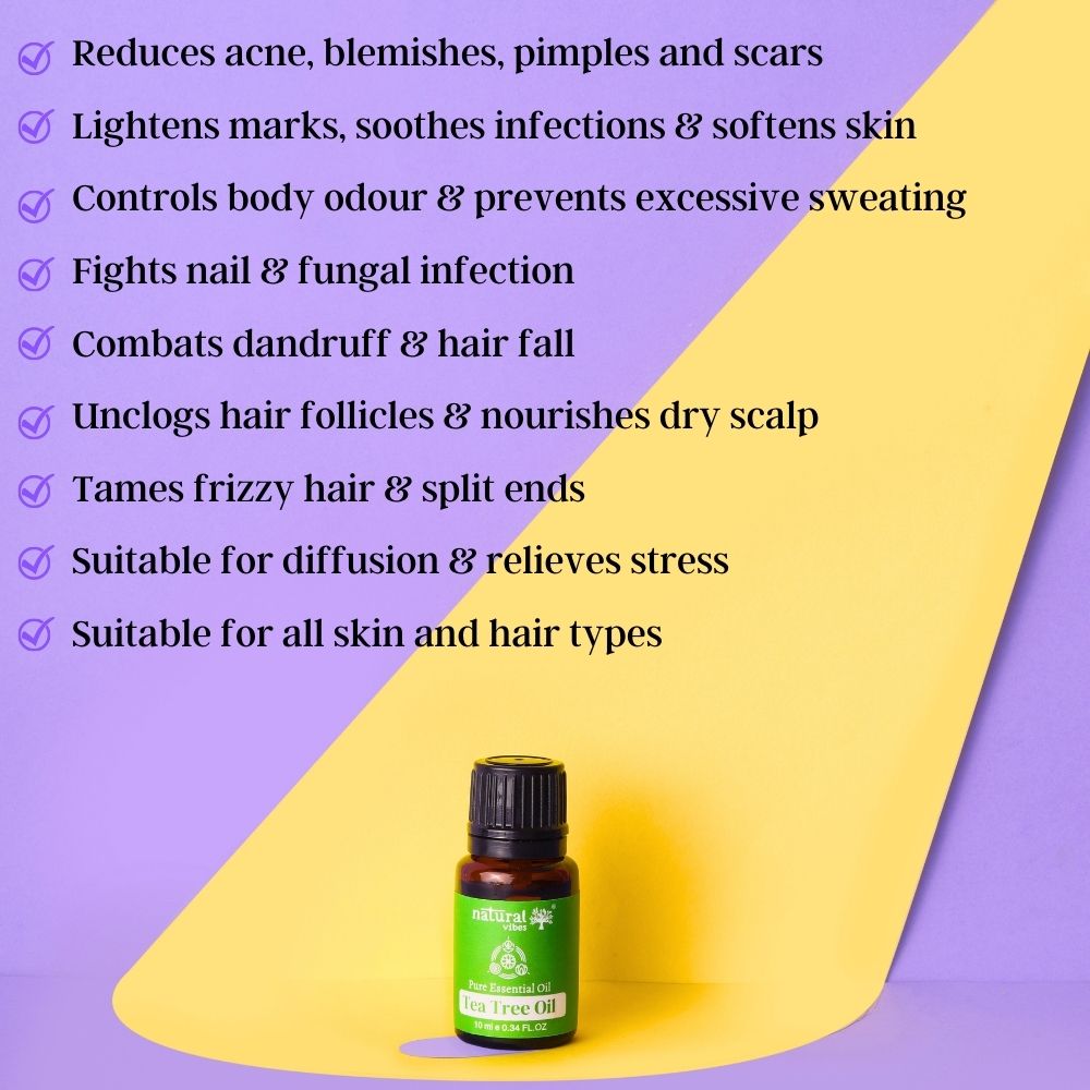 Natural Vibes Tea Tree Pure Essential Oil for Acne, Dandruff & Hair Fall 10 ml