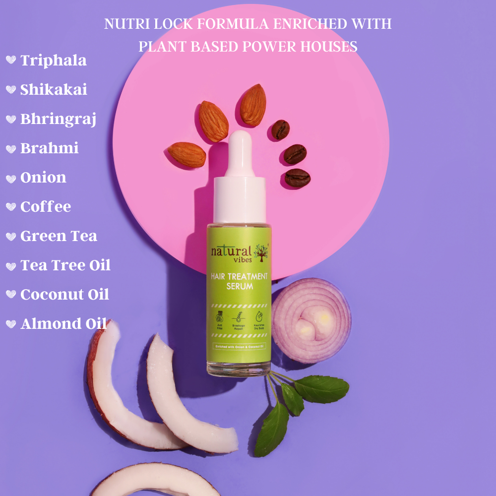 Natural Vibes Hair Treatment Serum 30 ml with Onion & Coconut - Reduces Hair Fall, Controls Frizz, Nourishes Dry Scalp & Promotes Hair Growth