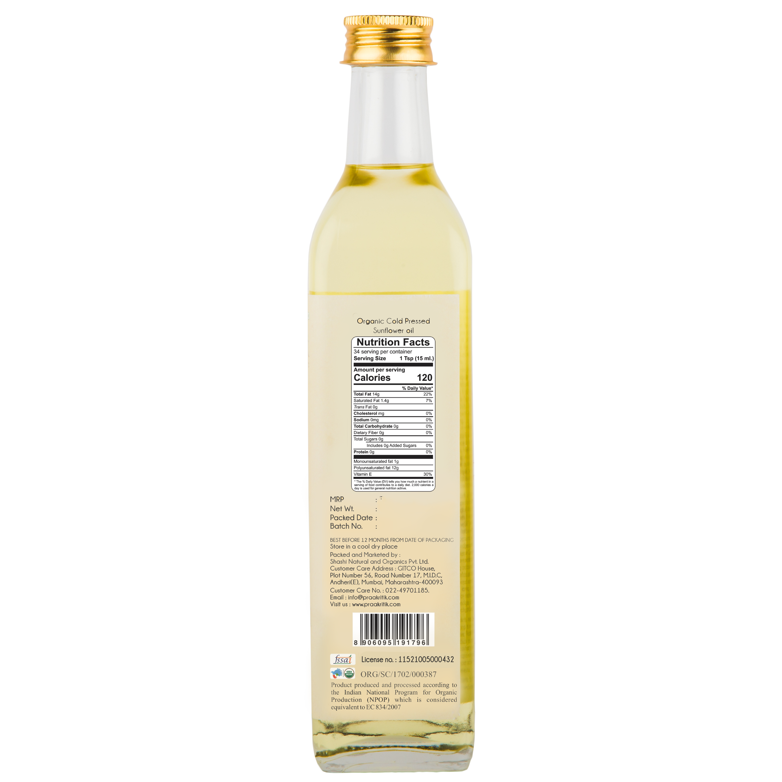 Praakritik Organic Cold Pressed Sunflower Oil