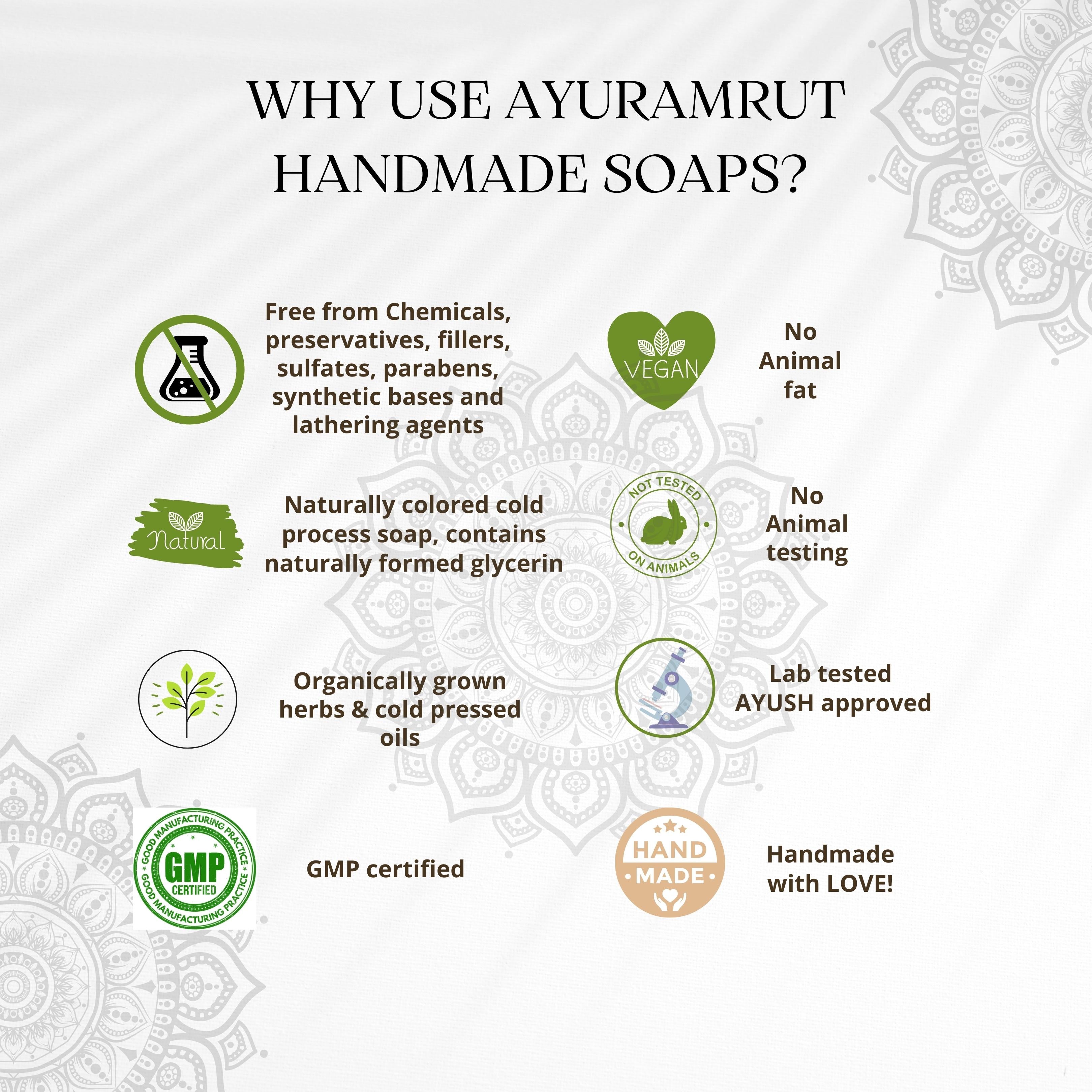 Ayuramrut Natural Handmade Ayurvedic Soap | Cold process | Vegan (Assorted pack of 8)