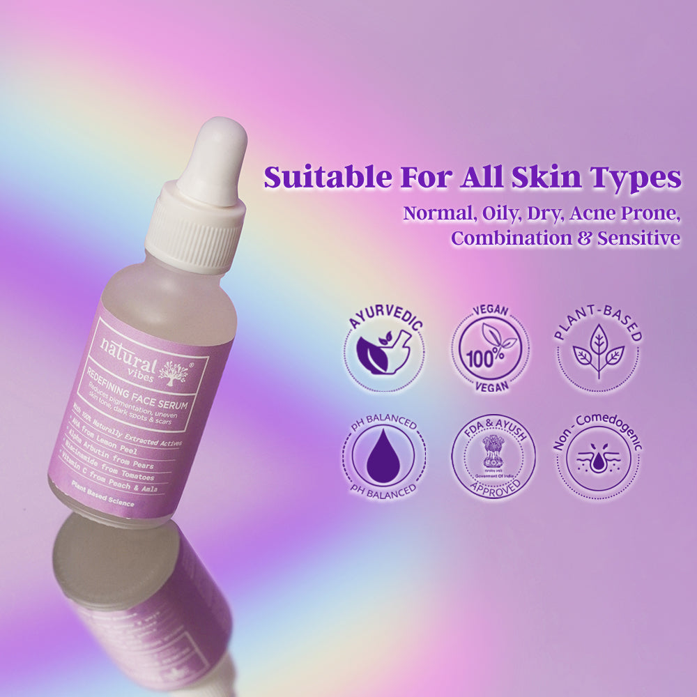 Natural Vibes Redefining Face Serum with Plant Based Alpha Arbutin, Niacinamide & Vitamin C for Pigmentation & Scars 30 ml