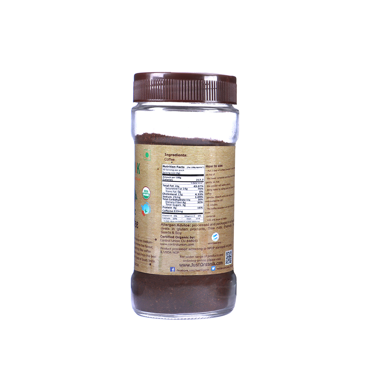 Just Organik Organic Filter Coffee 100g
