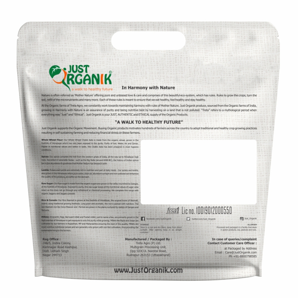 Just Organik Organic Whole Wheat Chakki Flour 5kg