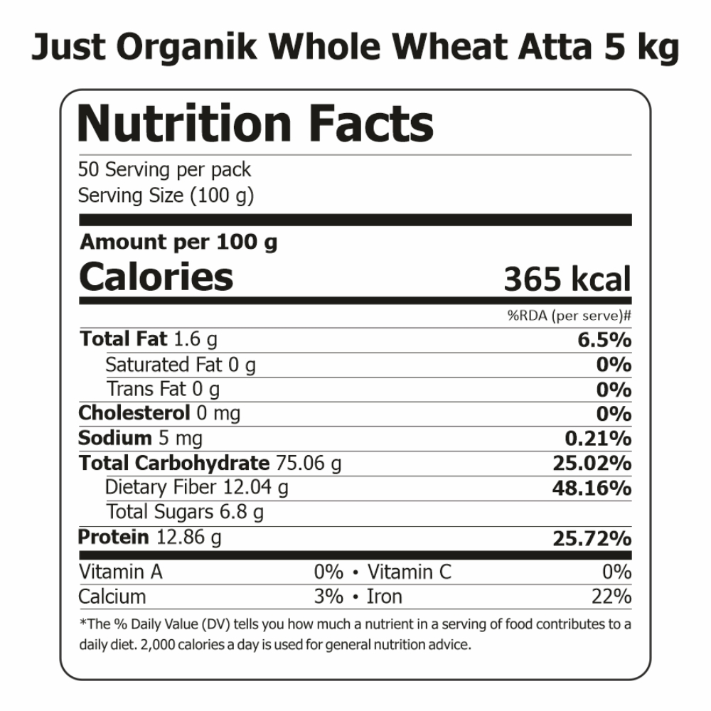 Just Organik Organic Whole Wheat Chakki Flour 5kg