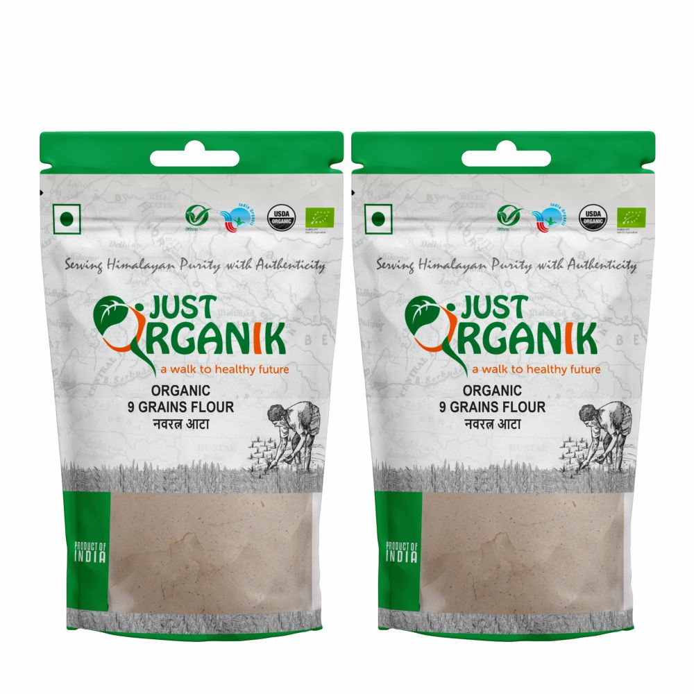 Just Organik Organic 9 Grains Flour 2kg (pack of 2, 2x1 kg)