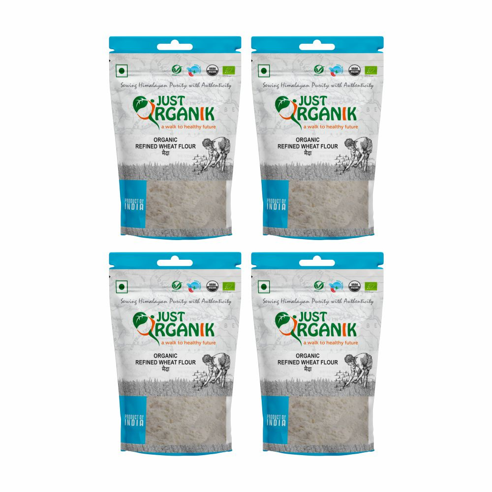 Just Organik Organic Refined Wheat Flour (Maida) 2kg (pack of 4, 4x500g)