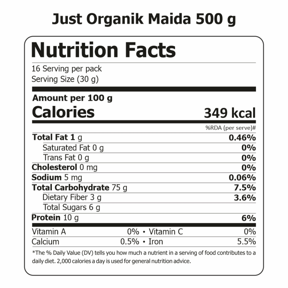 Just Organik Organic Refined Wheat Flour (Maida) 2kg (pack of 4, 4x500g)