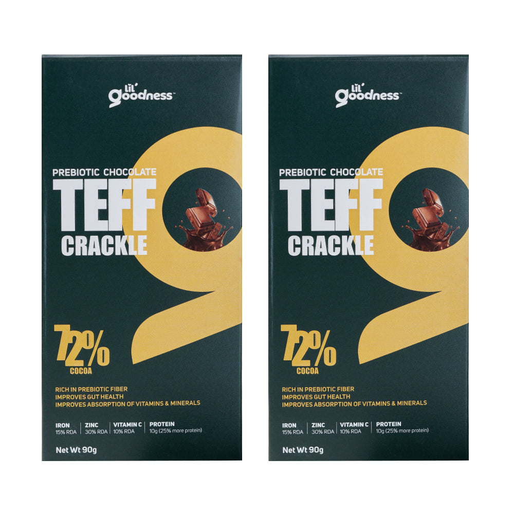 Lil'Goodness Teff Crackle Prebiotic Dark Chocolate - 90g (Pack of 2)