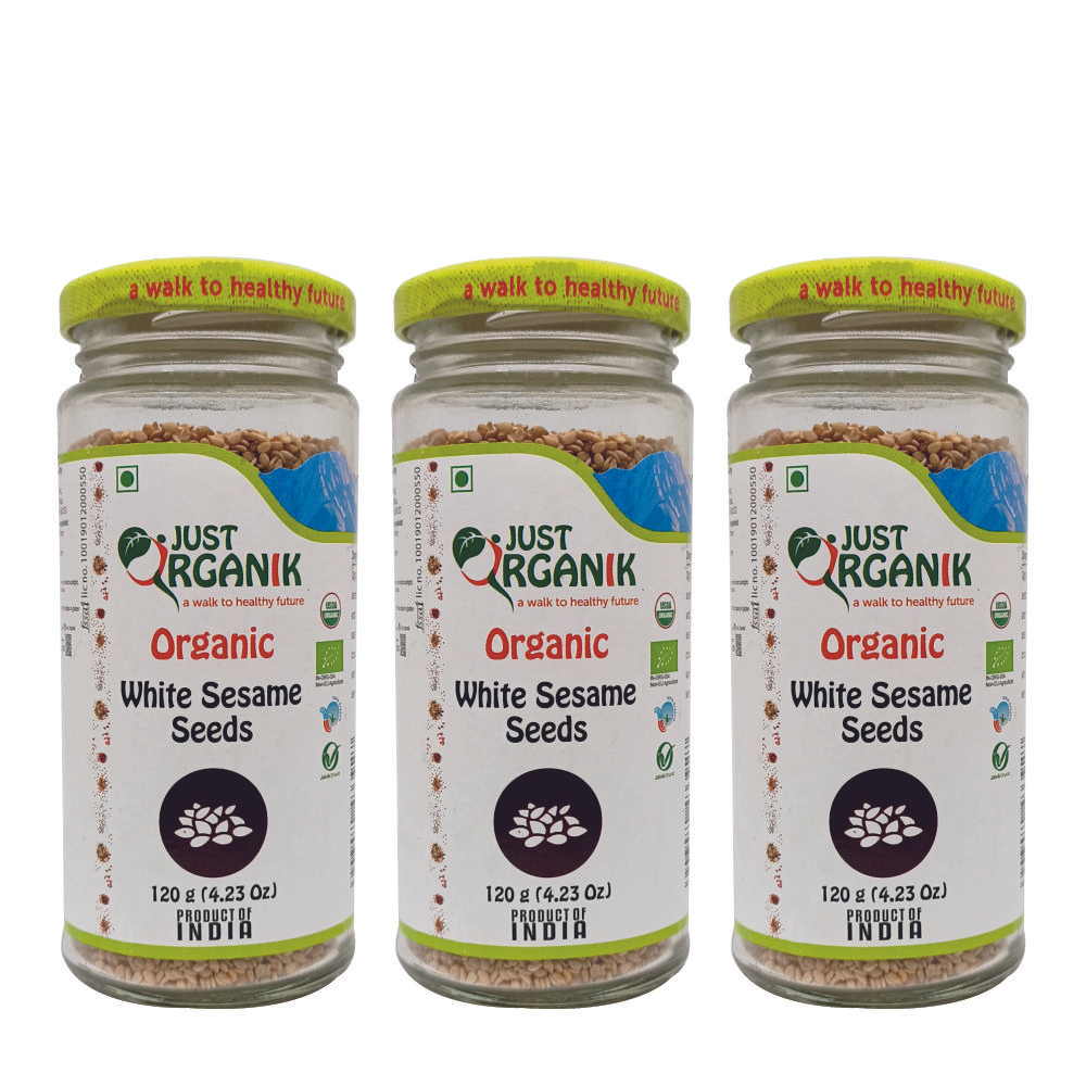 Just Organik Organic White Sesame Seeds 360g (pack of 3, 3x120)