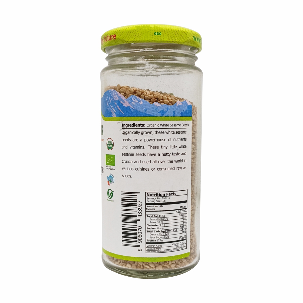 Just Organik Organic White Sesame Seeds 360g (pack of 3, 3x120)