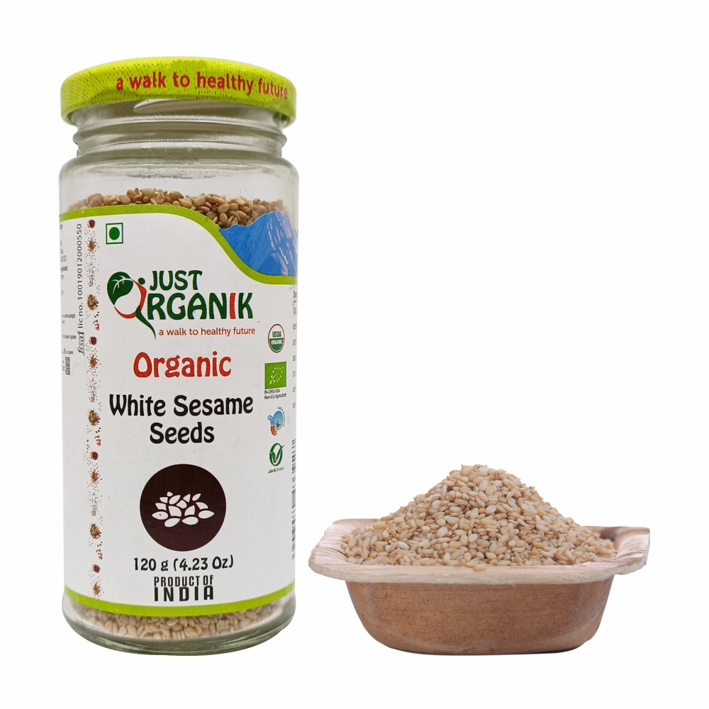 Just Organik Organic White Sesame Seeds 360g (pack of 3, 3x120)