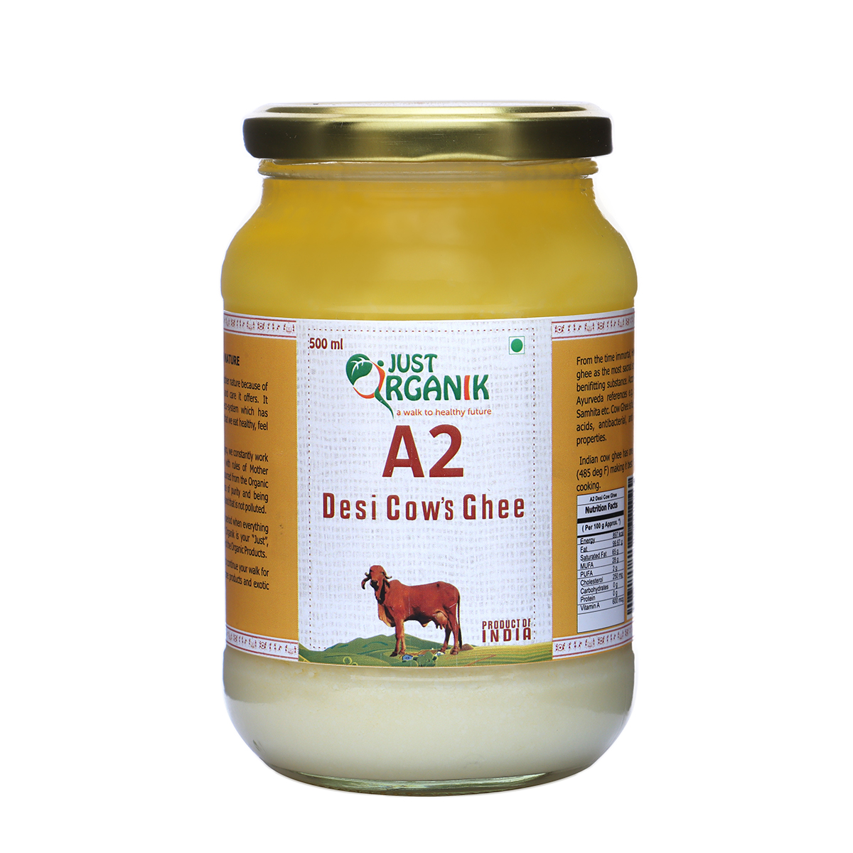 Just Organik Organic Cow Desi Ghee (A2) 500ml