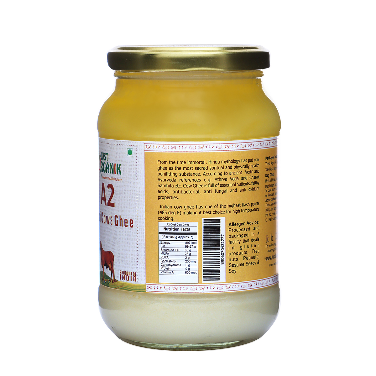 Just Organik Organic Cow Desi Ghee (A2) 500ml