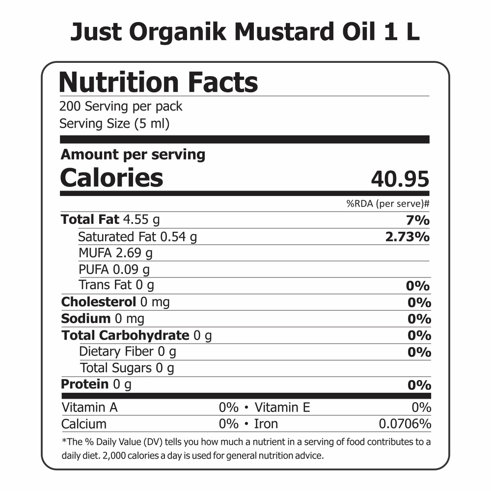 Just Organik Organic Mustard Oil 1L