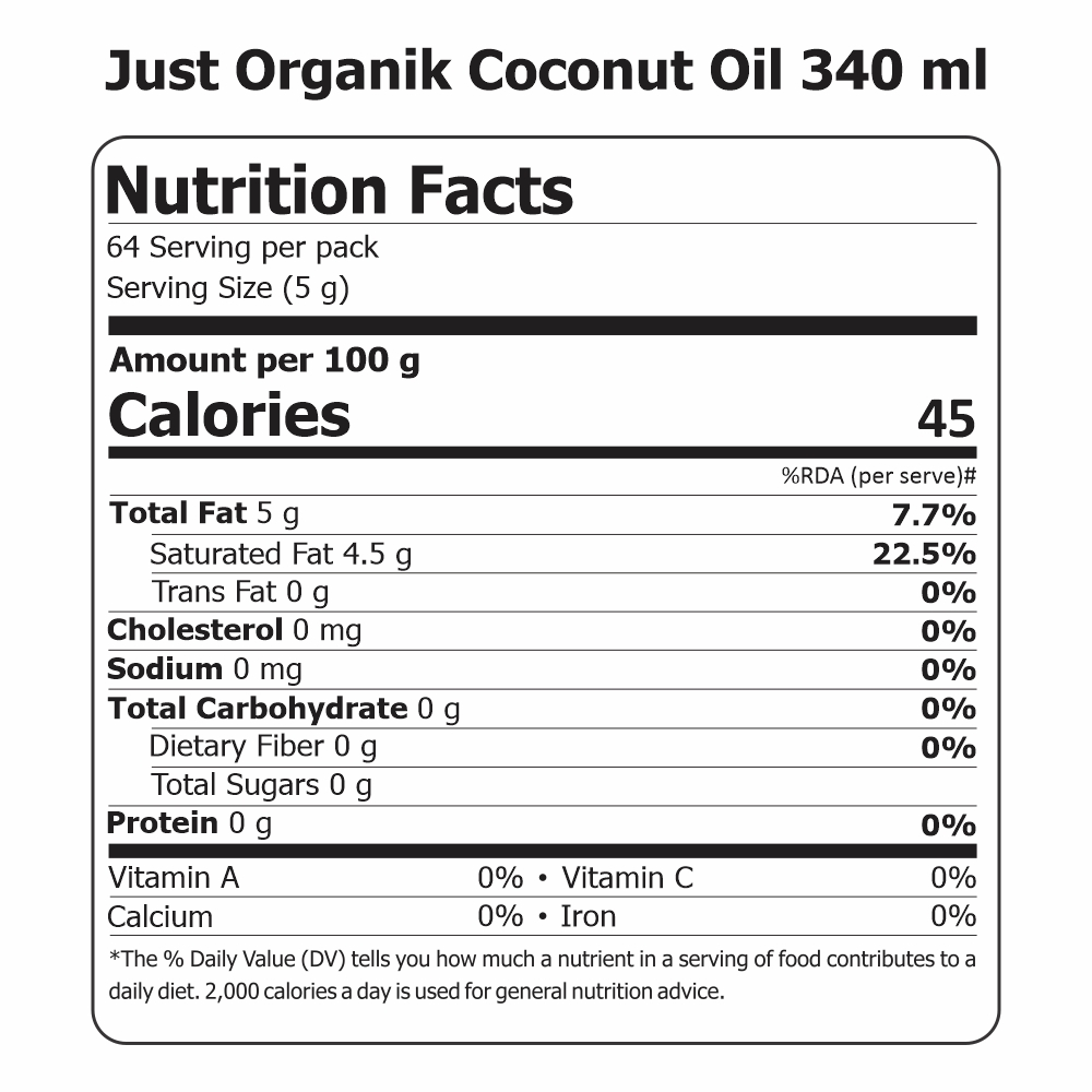 Just Organik Organic Extra Virgin Coconut Oil 350ml