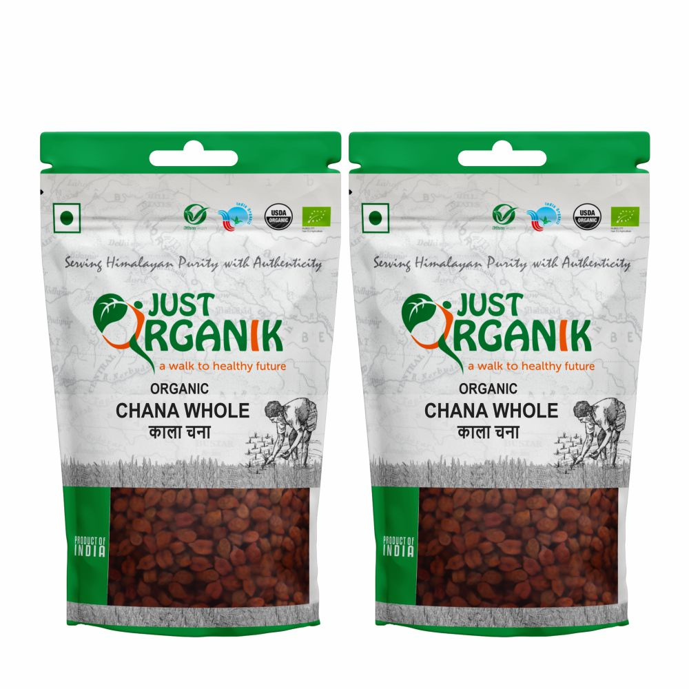 Just Organik Organic Chana Whole (Kala Chana) 2kg (pack of 2, 2x1 kg)
