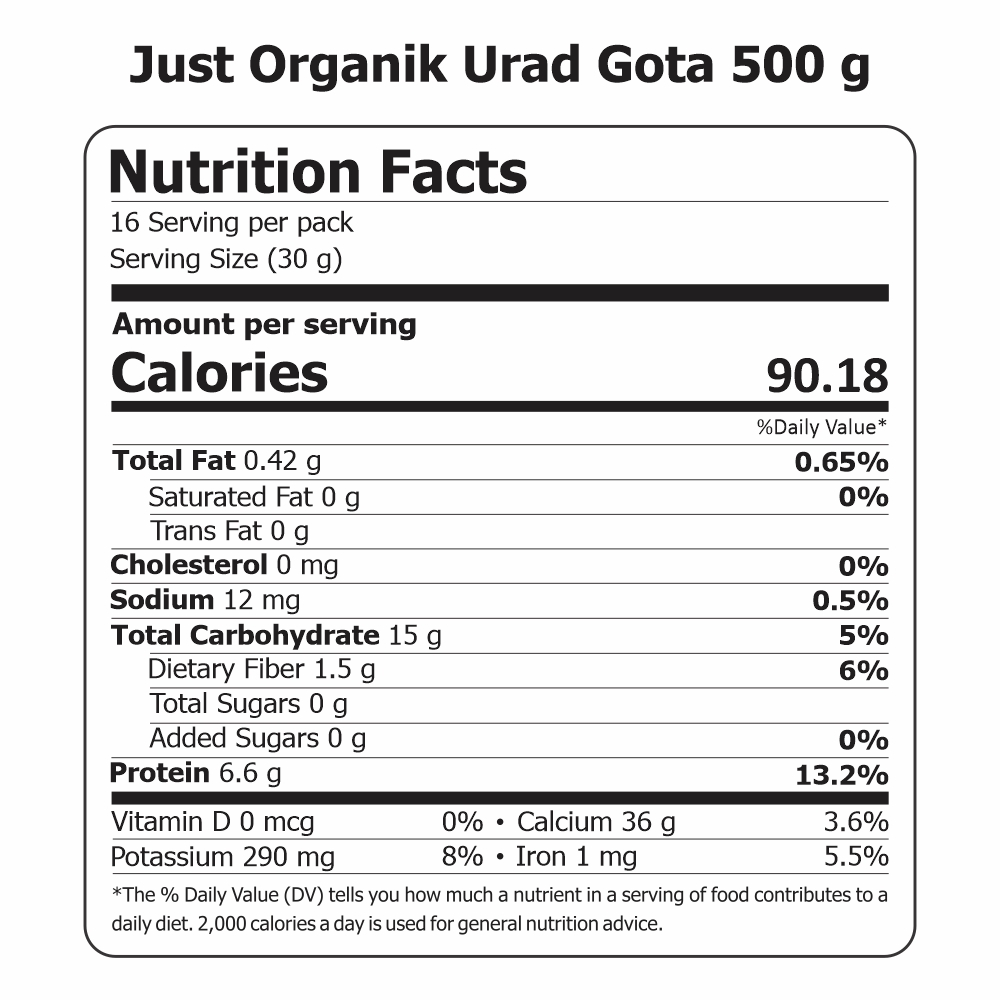 Just Organik Organic Urad Gota (Urad Whole Skinned) 1kg (pack of 2, 2x500g)