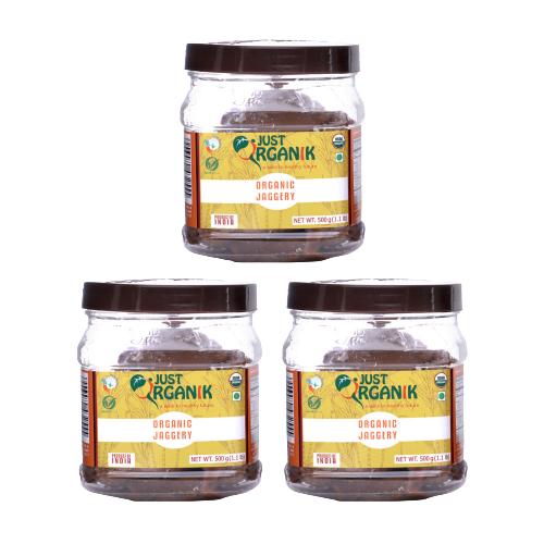 Just Organik Organic Jaggery (Gur) 1.5kg(pack of 3, 3x500g)