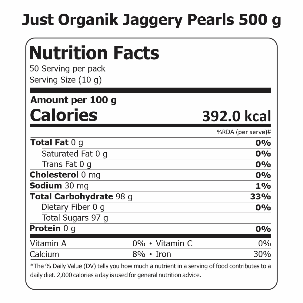 Just Organik Organic Jaggery Pearls 1kg (pack of 2, 2x500g)