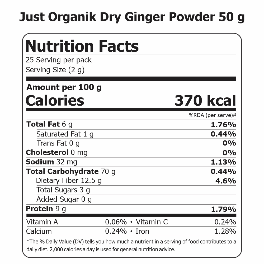Just Organik Organic Dry Ginger Powder/Saunth 150g(pack of 3, 3x50g)