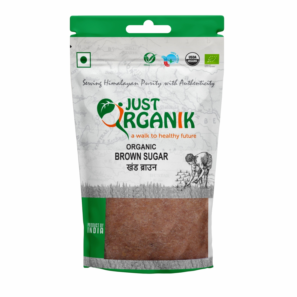 Just Organik Organic Sugar Brown Raw 2kg (pack of 2, 2x1 kg)