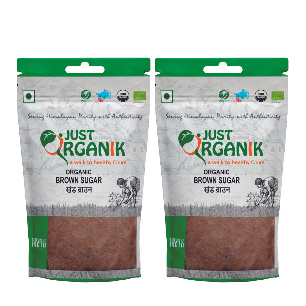 Just Organik Organic Sugar Brown Raw 2kg (pack of 2, 2x1 kg)