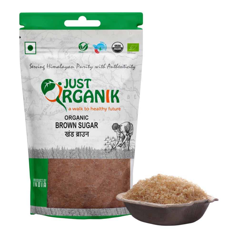 Just Organik Organic Sugar Brown Raw 2kg (pack of 2, 2x1 kg)