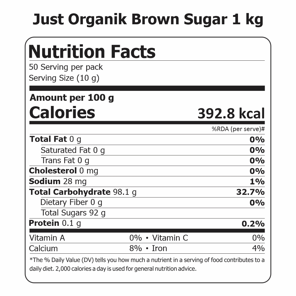 Just Organik Organic Sugar Brown Raw 2kg (pack of 2, 2x1 kg)