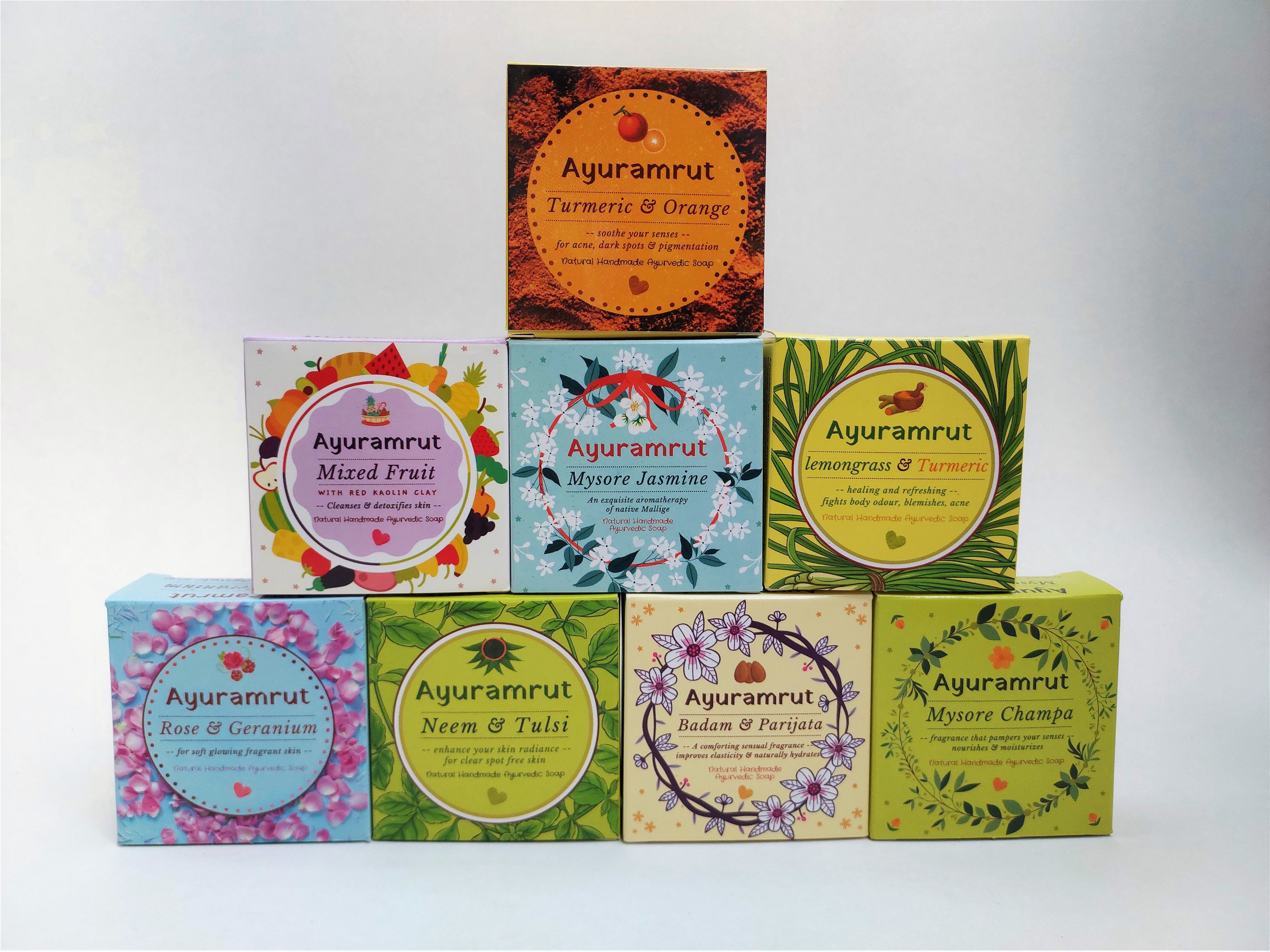 Ayuramrut Natural Handmade Ayurvedic Soap | Cold process | Vegan (Assorted pack of 8)