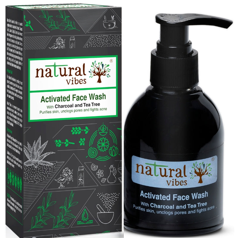 Natural Vibes  Ayurvedic Activated Charcoal & Tea Tree Face Wash 150 ml Purifies your skin, unclogs pores and fights acne. (No Parabens, Sulphate, SLS, SLES, Silicon)
